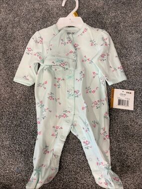Little Me Mint Floral Footed Sleeper with Matching Hat